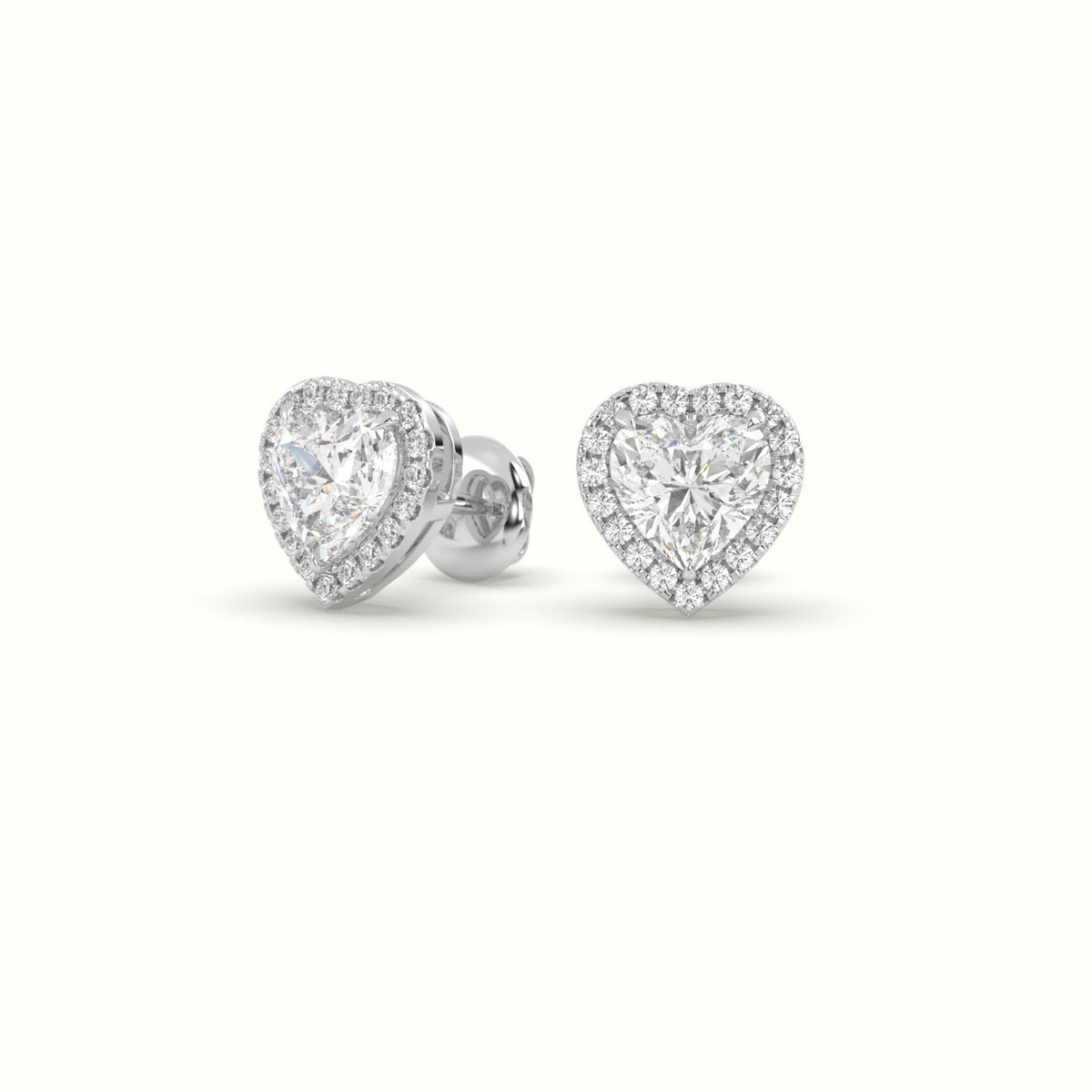 Heart Cut Solitaire Lab-Grown Diamond Halo Stud Earrings 18K White Gold