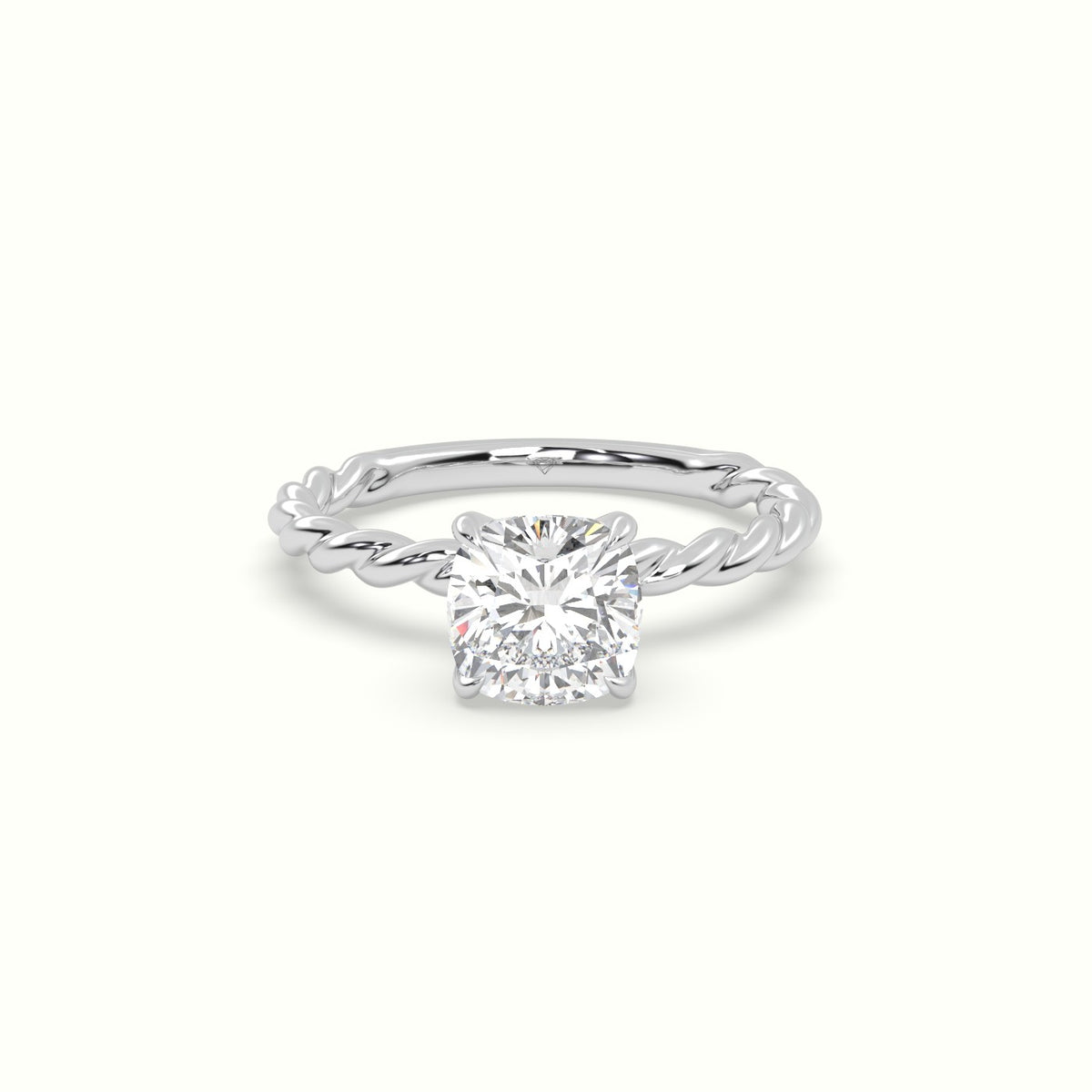 Cushion Cut Diamond Solitaire Engagement Ring — White Gold