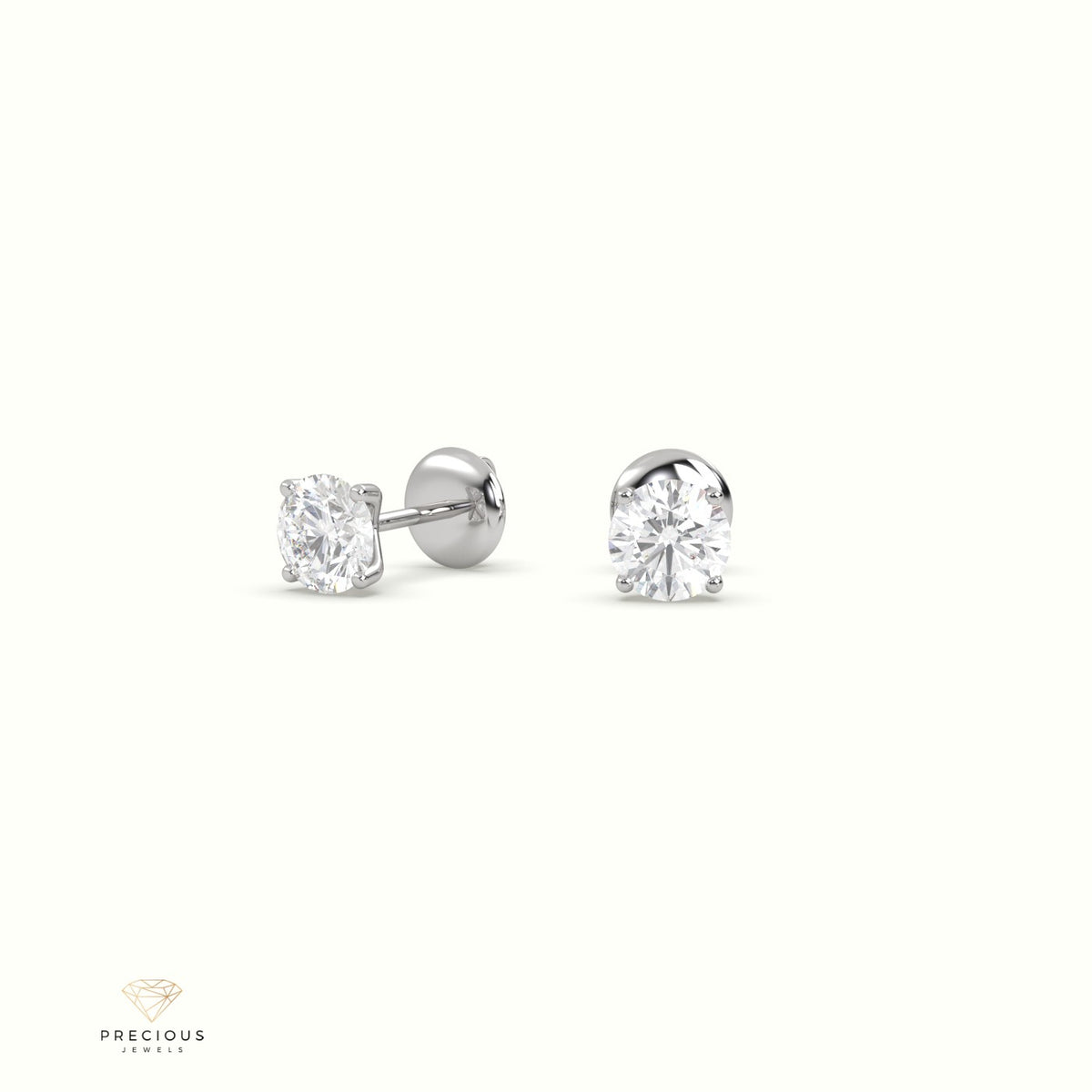 4 Prong Round Lab-Grown Diamond Stud Earrings - Free Setting 18K White Gold