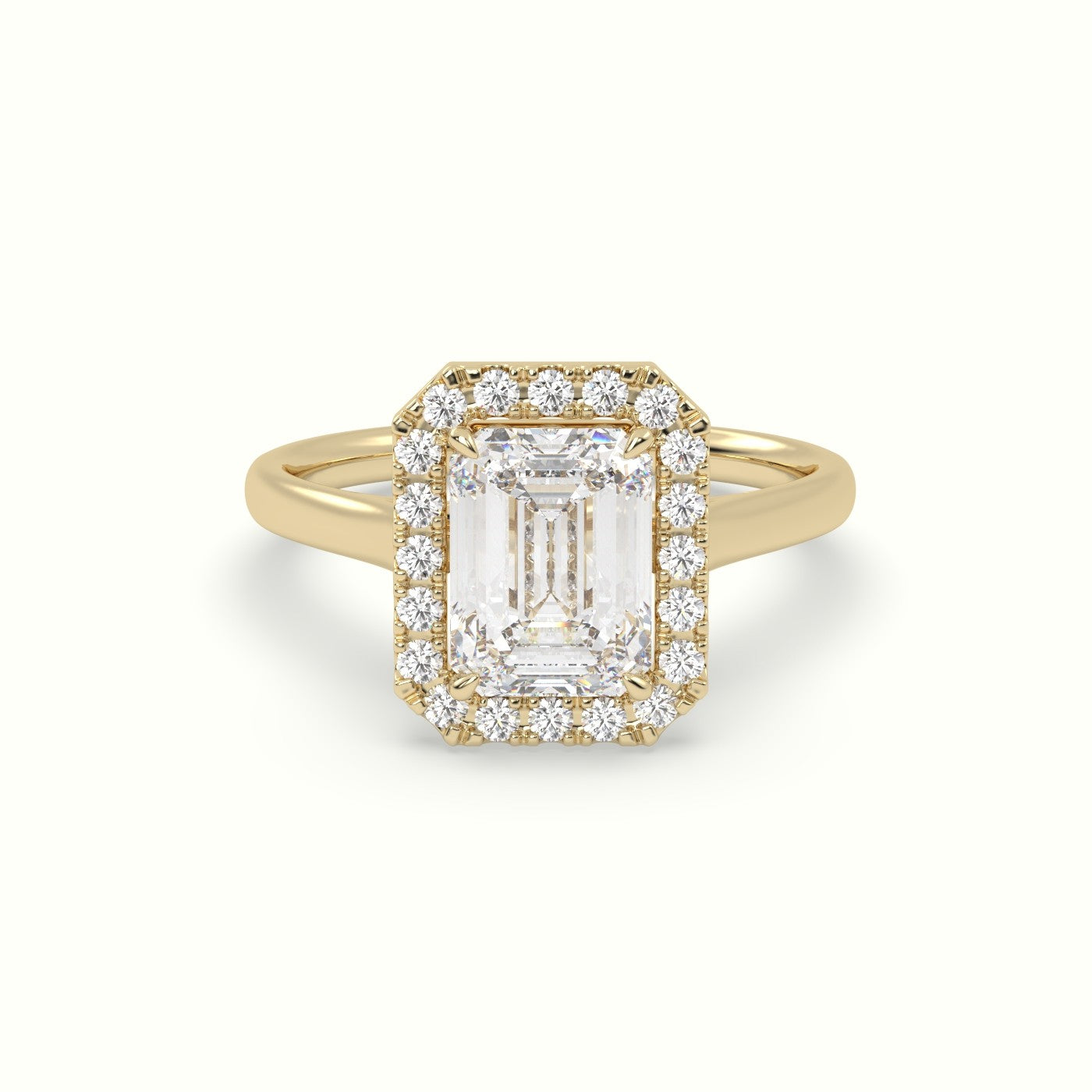 Emerald Cut Halo Diamond Engagement Ring — Yellow Gold