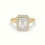 Emerald Cut Halo Diamond Engagement Ring — Yellow Gold