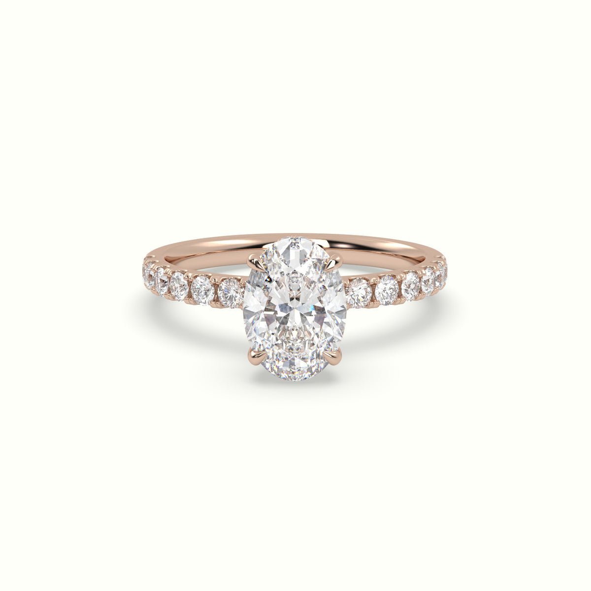 Oval Cut Hidden Halo Side Stone Engagement Ring — Rose Gold