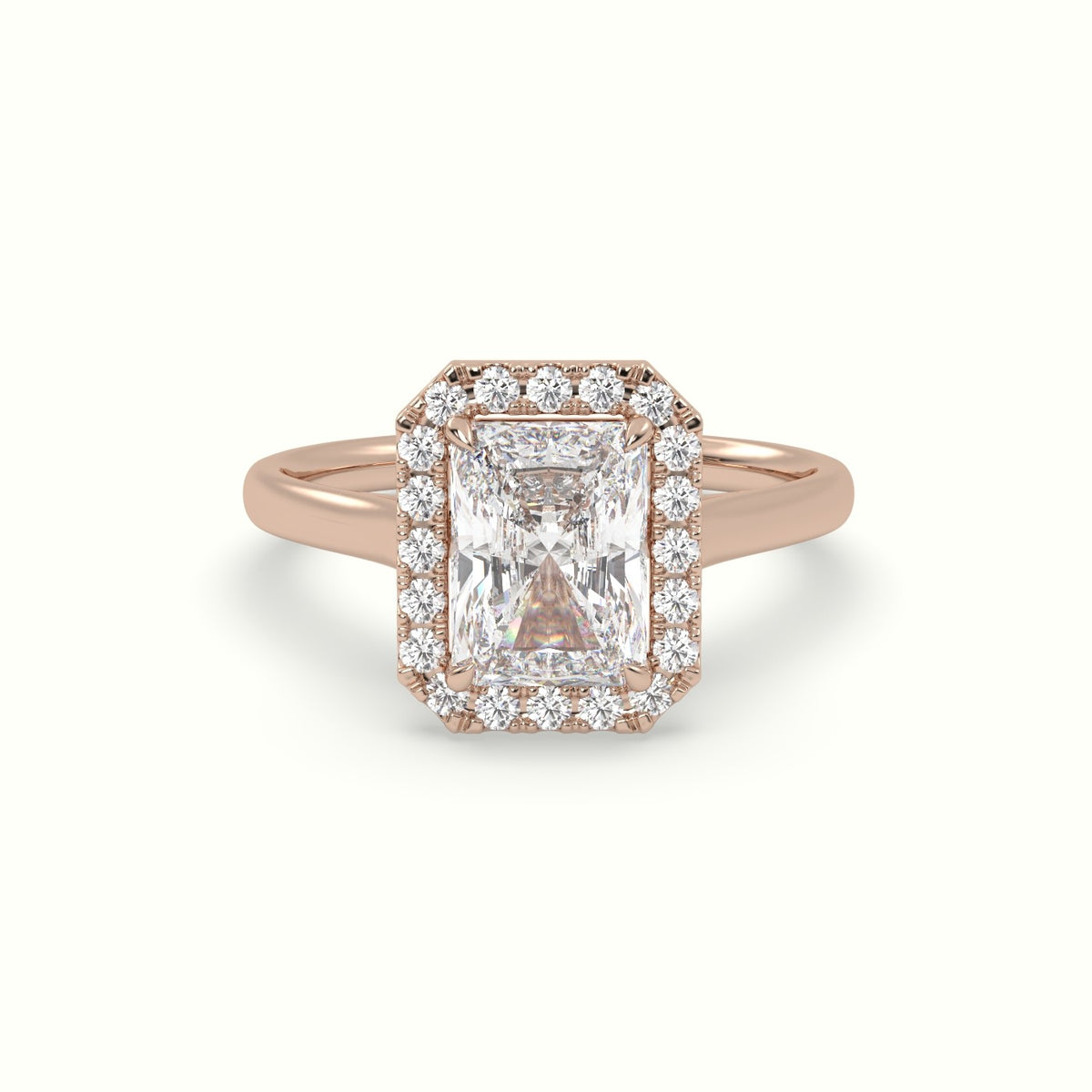 Radiant Cut Halo Diamond Engagement Ring — Rose Gold