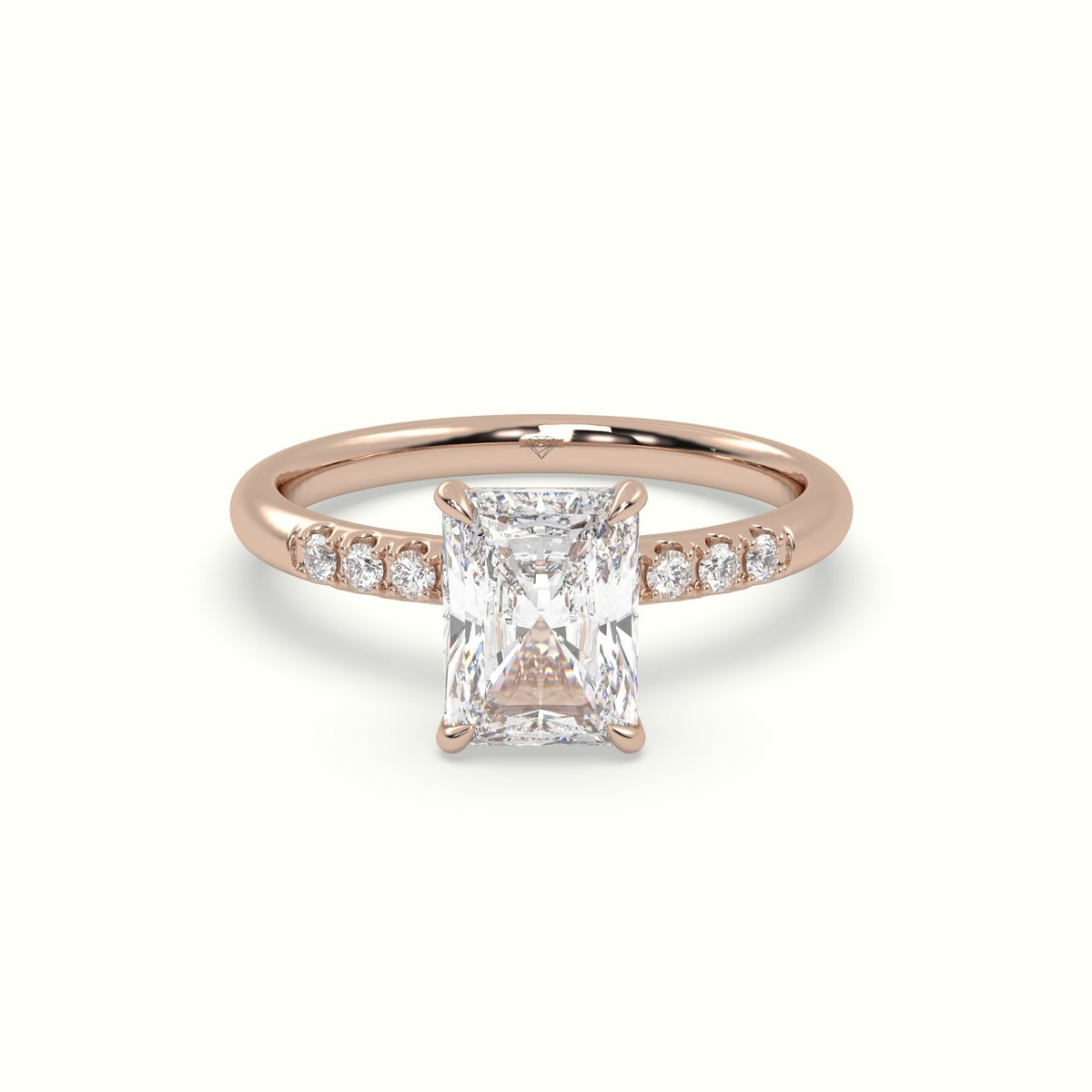 Radiant Cut Diamond Pave Engagement Ring — Rose Gold