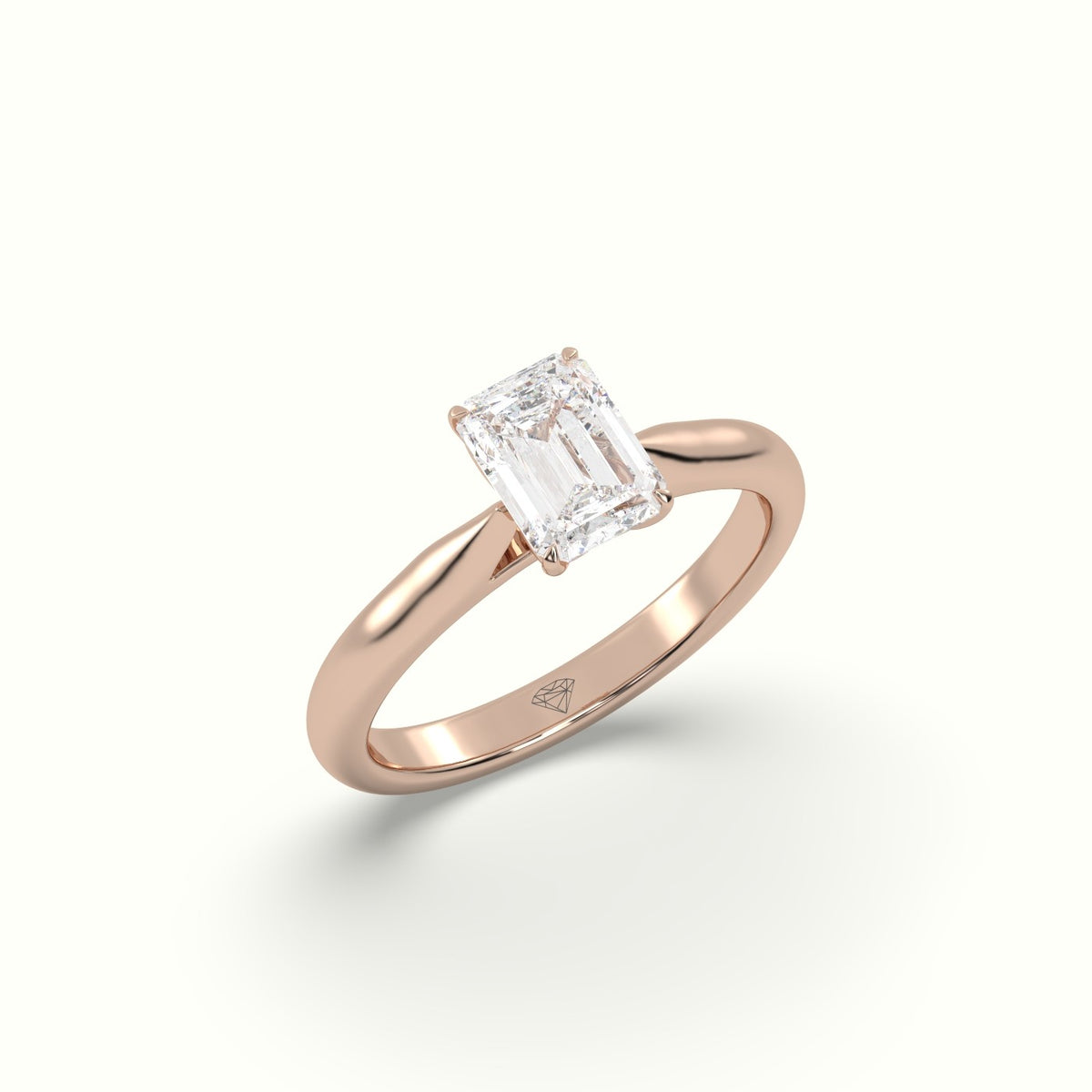 Emerald Diamond Cut 4 Prongs Solitaire Designer Engagement Ring — Rose Gold