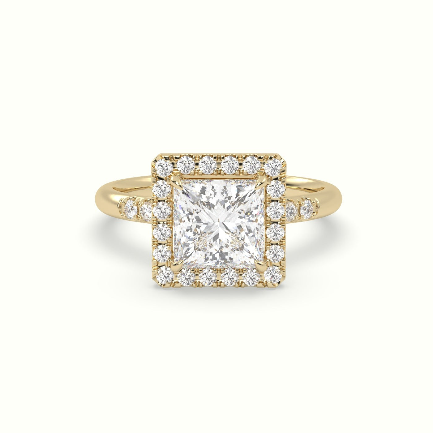 Princess Cut Halo Diamond Engagement Ring — Yellow Gold