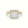 Princess Cut Halo Diamond Engagement Ring — Yellow Gold