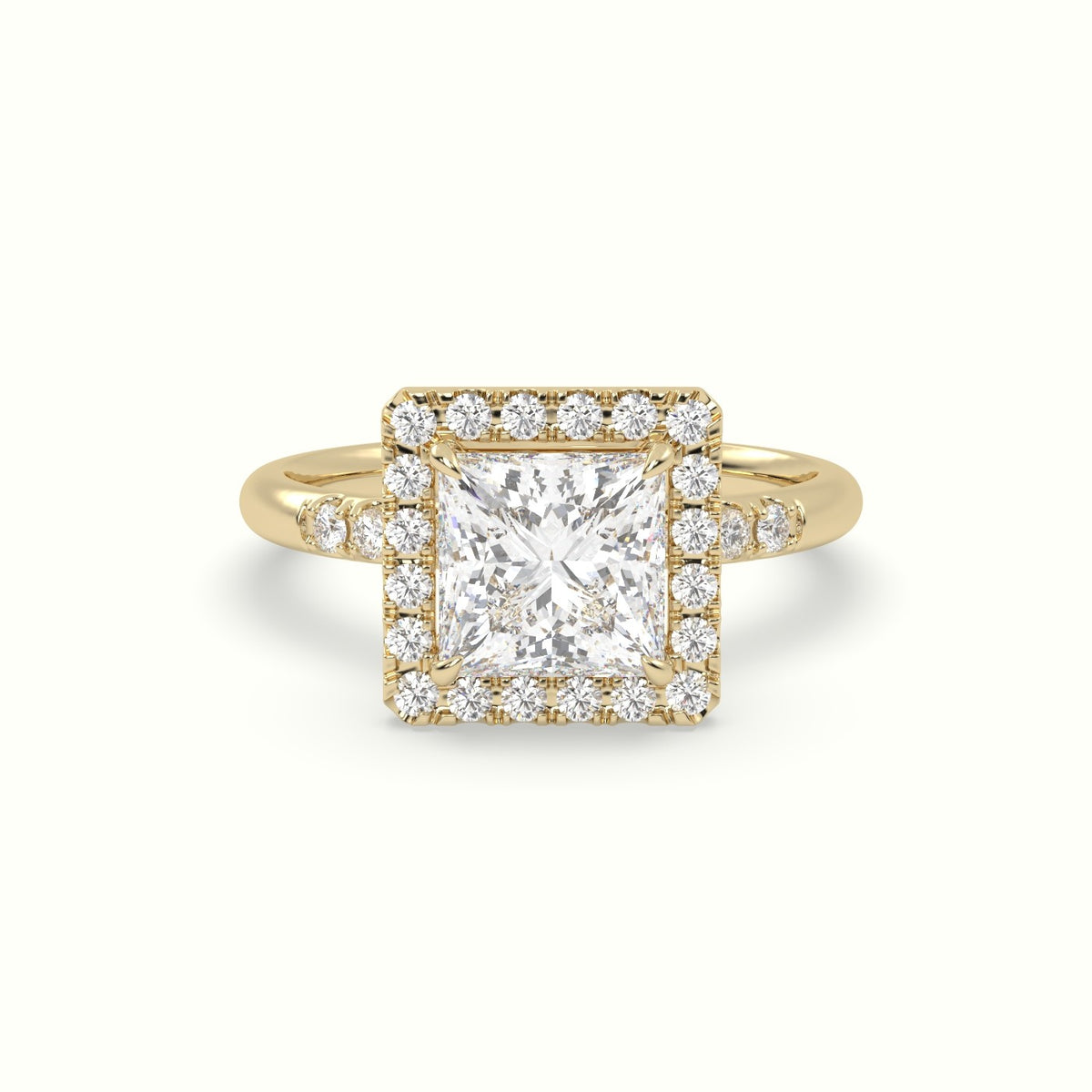 Princess Cut Halo Diamond Engagement Ring — Yellow Gold
