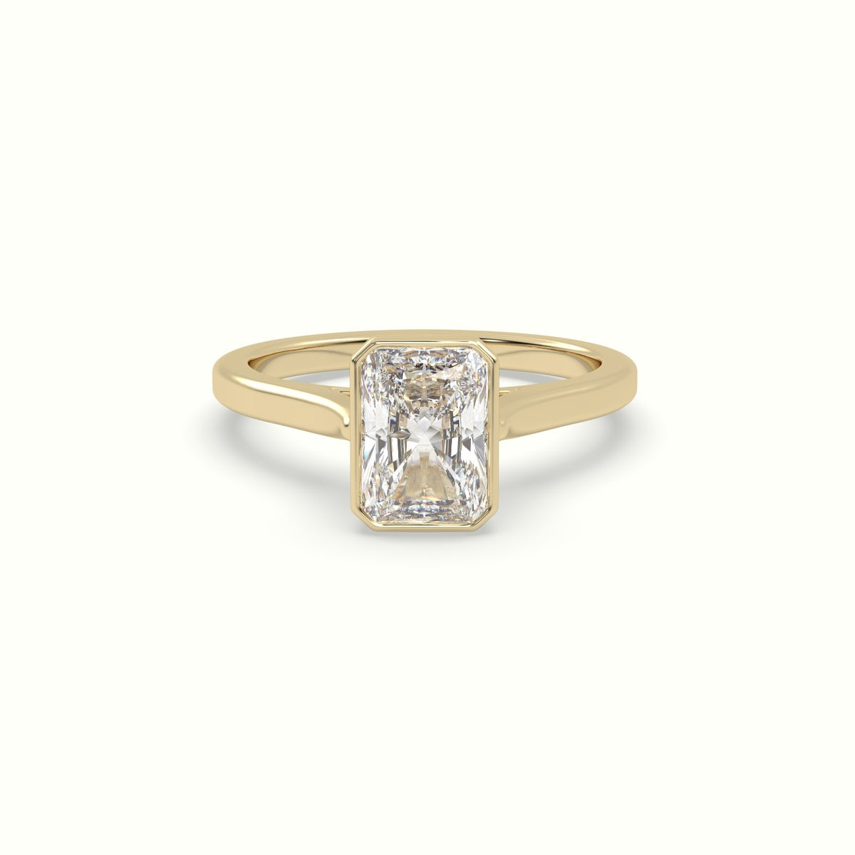 Radiant Cut Diamond Bezel Set Engagement Ring — Yellow Gold