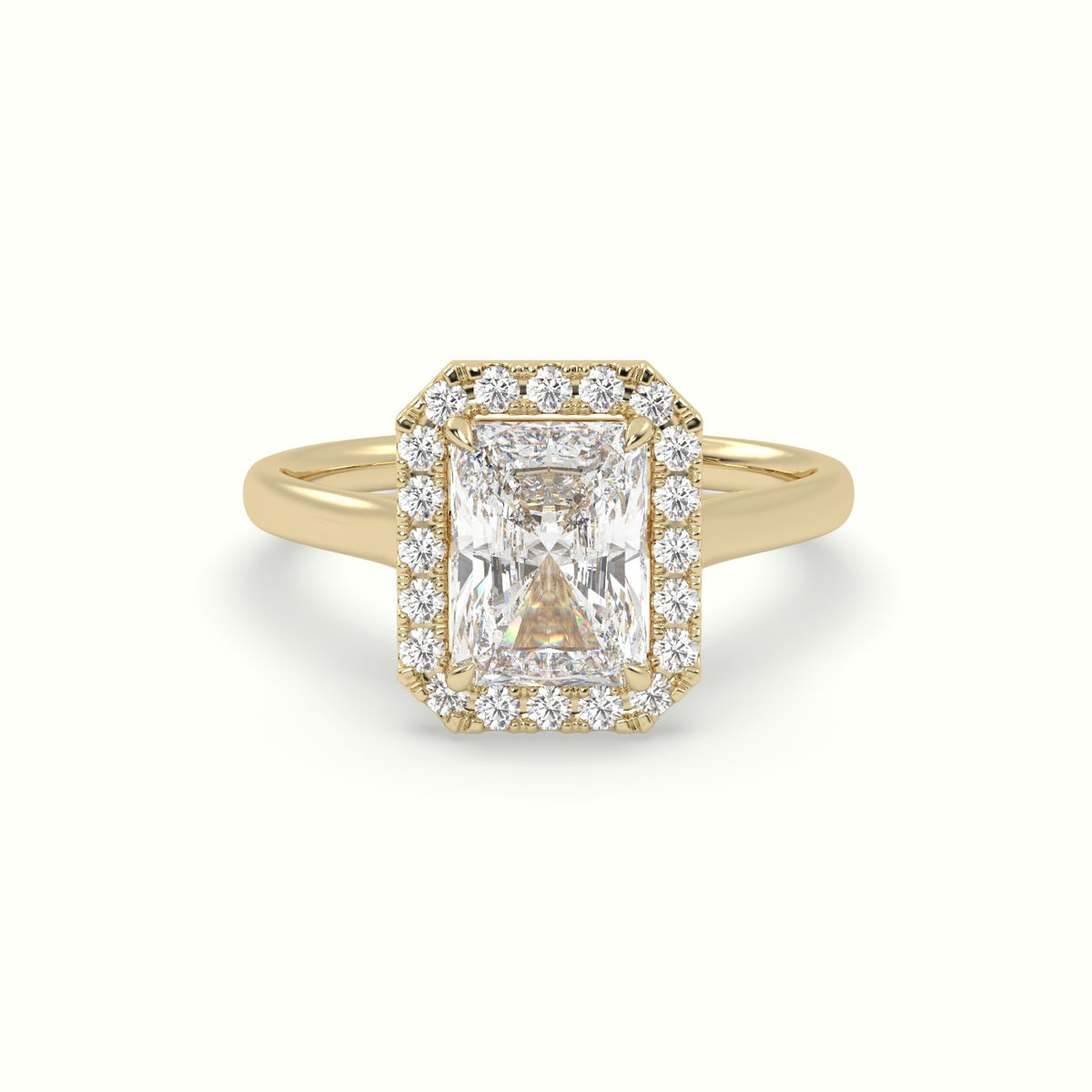 Radiant Cut Halo Diamond Engagement Ring — Yellow Gold