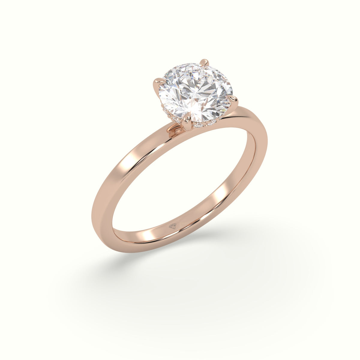 Round Cut Hidden Halo Engagement Ring — Rose Gold