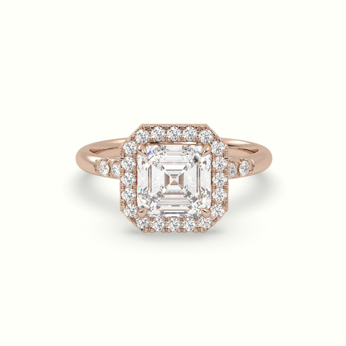 Asscher Cut Halo Diamond Engagement Ring — Rose Gold