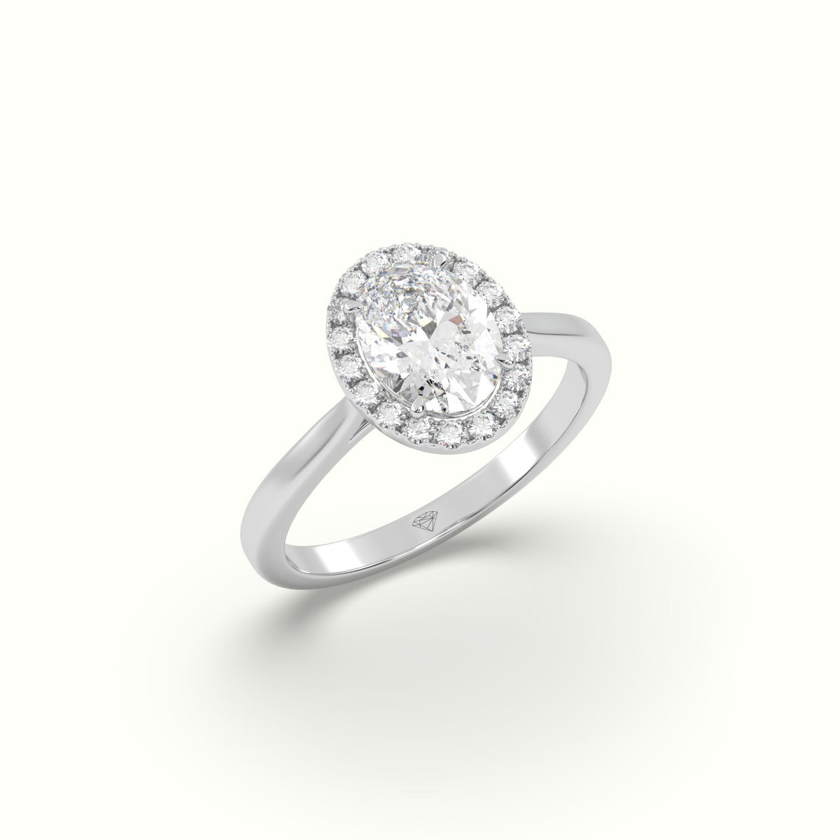 Oval Cut Diamond Halo Engagement Ring — White Gold