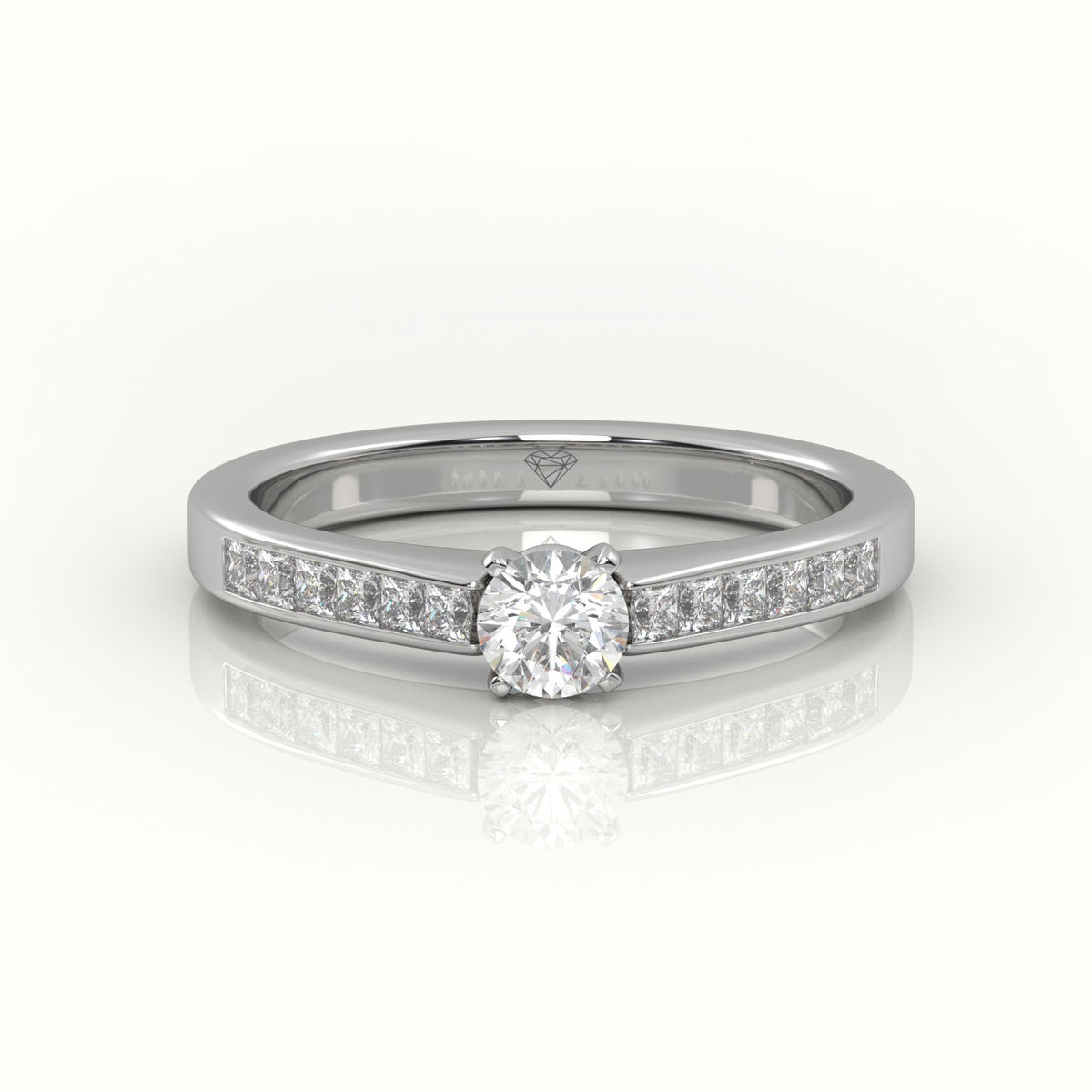 Round-Cut Diamond 4 Prong Channel Setting Engagement Ring — White Gold
