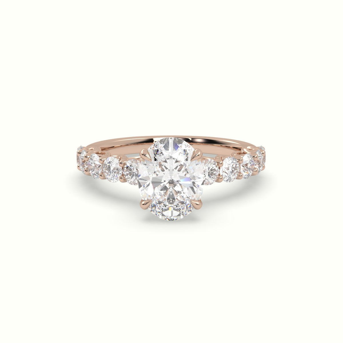 Oval Cut Diamond Engagement Ring With Side Stones — Rose Gold