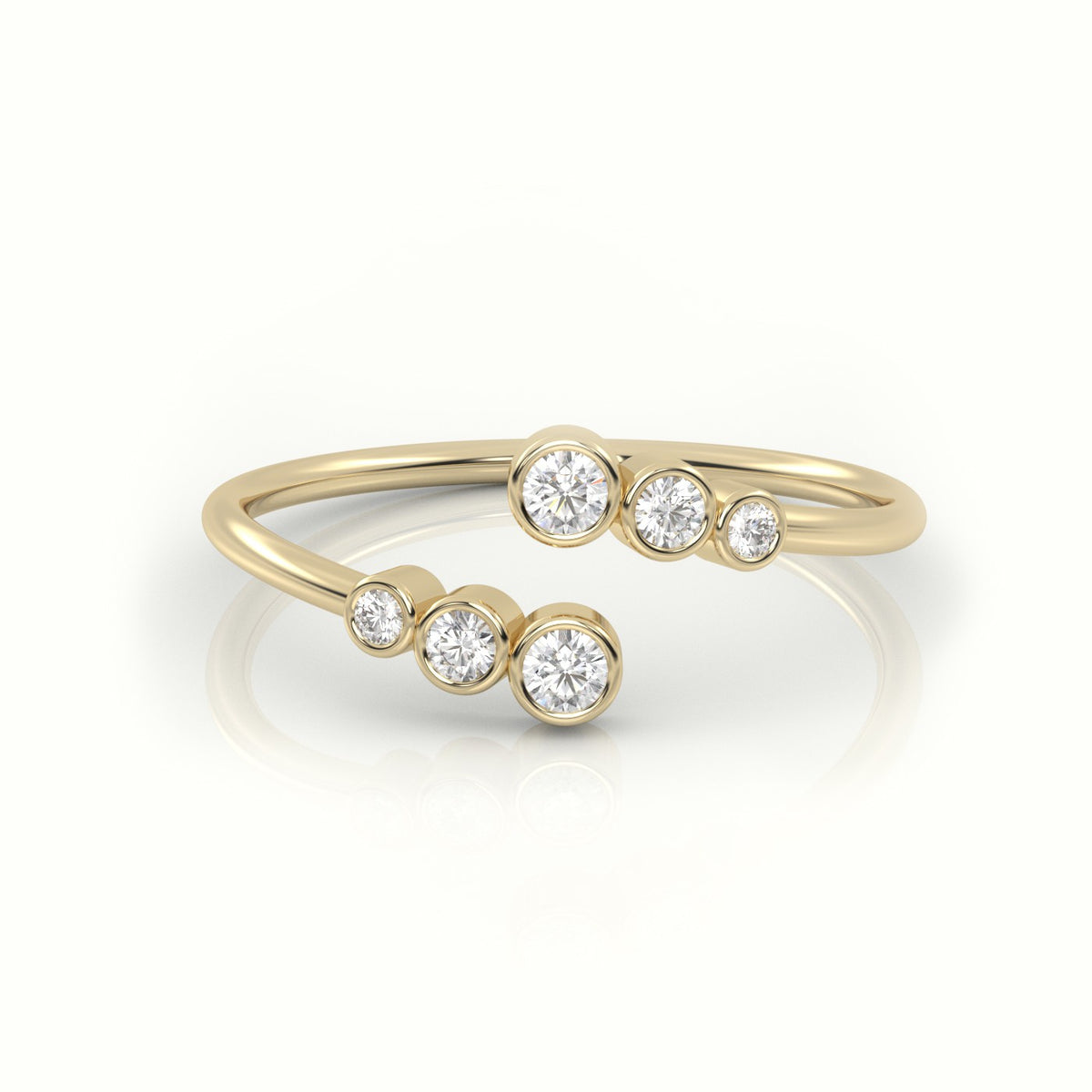 Round Cut Diamond Bezel Setting Open Designer Ring — Yellow Gold