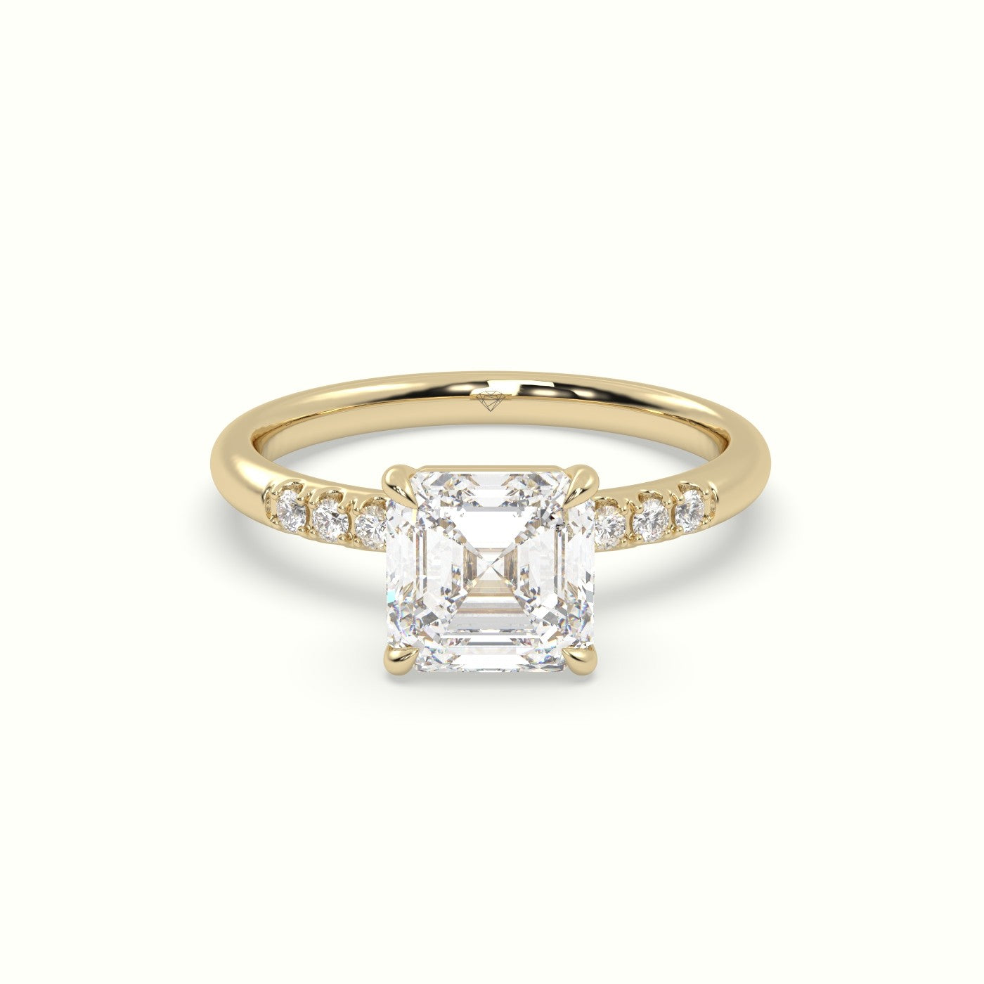Asscher Cut Diamond Pave Engagement Ring — Yellow Gold