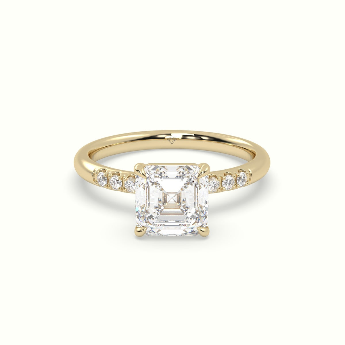 Asscher Cut Diamond Pave Engagement Ring — Yellow Gold