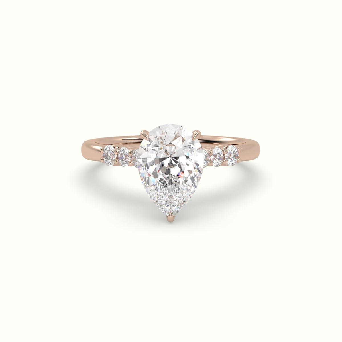 Pear Cut Diamond Engagement Ring With Side Stones — Rose Gold