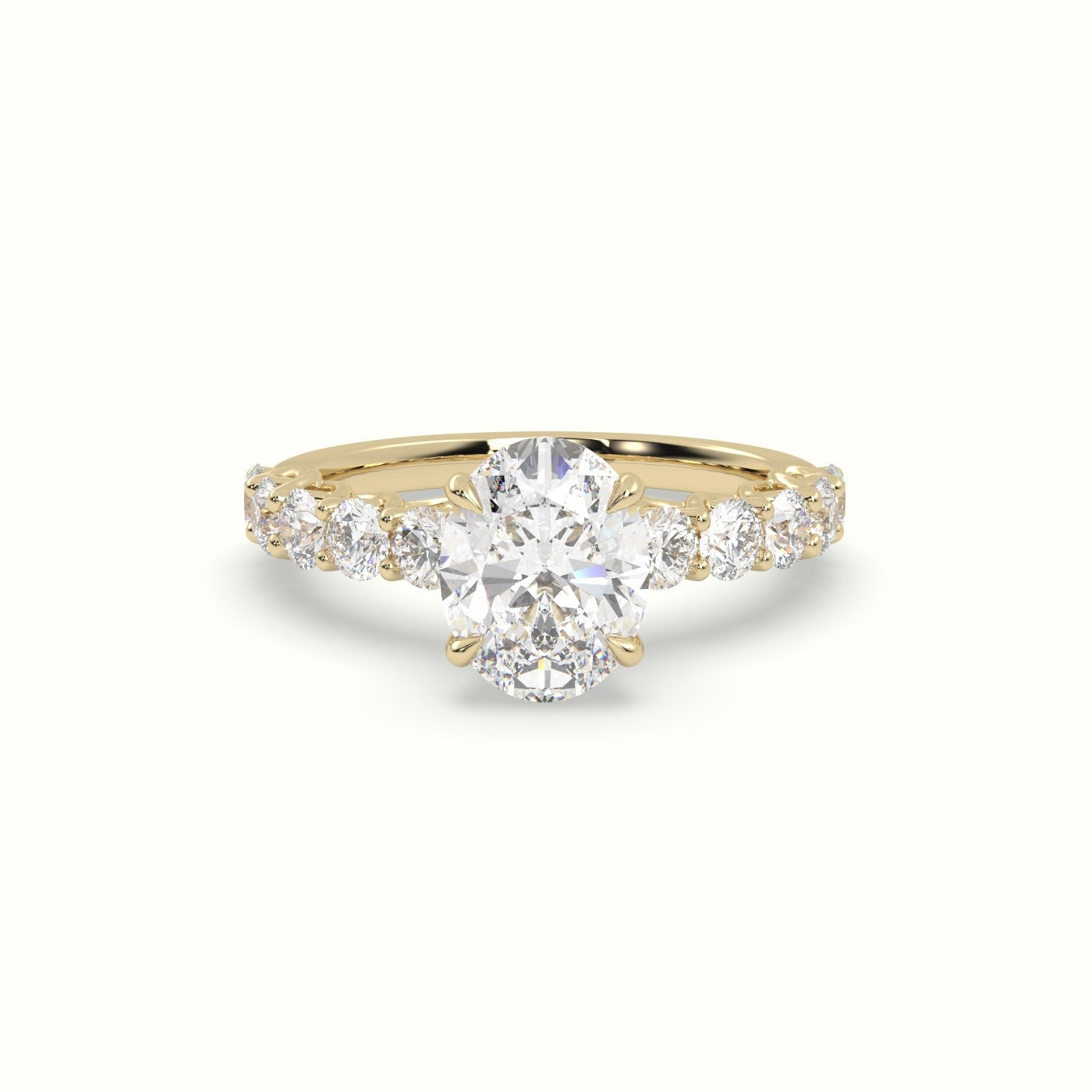 Oval Cut Diamond Engagement Ring With Side Stones — Yellow Gold