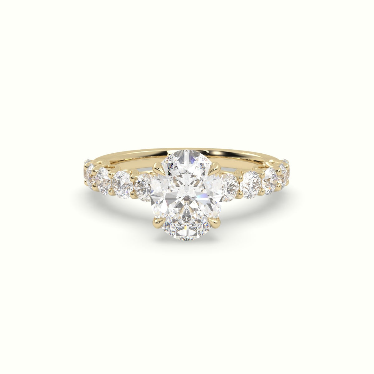 Oval Cut Diamond Engagement Ring With Side Stones — Yellow Gold
