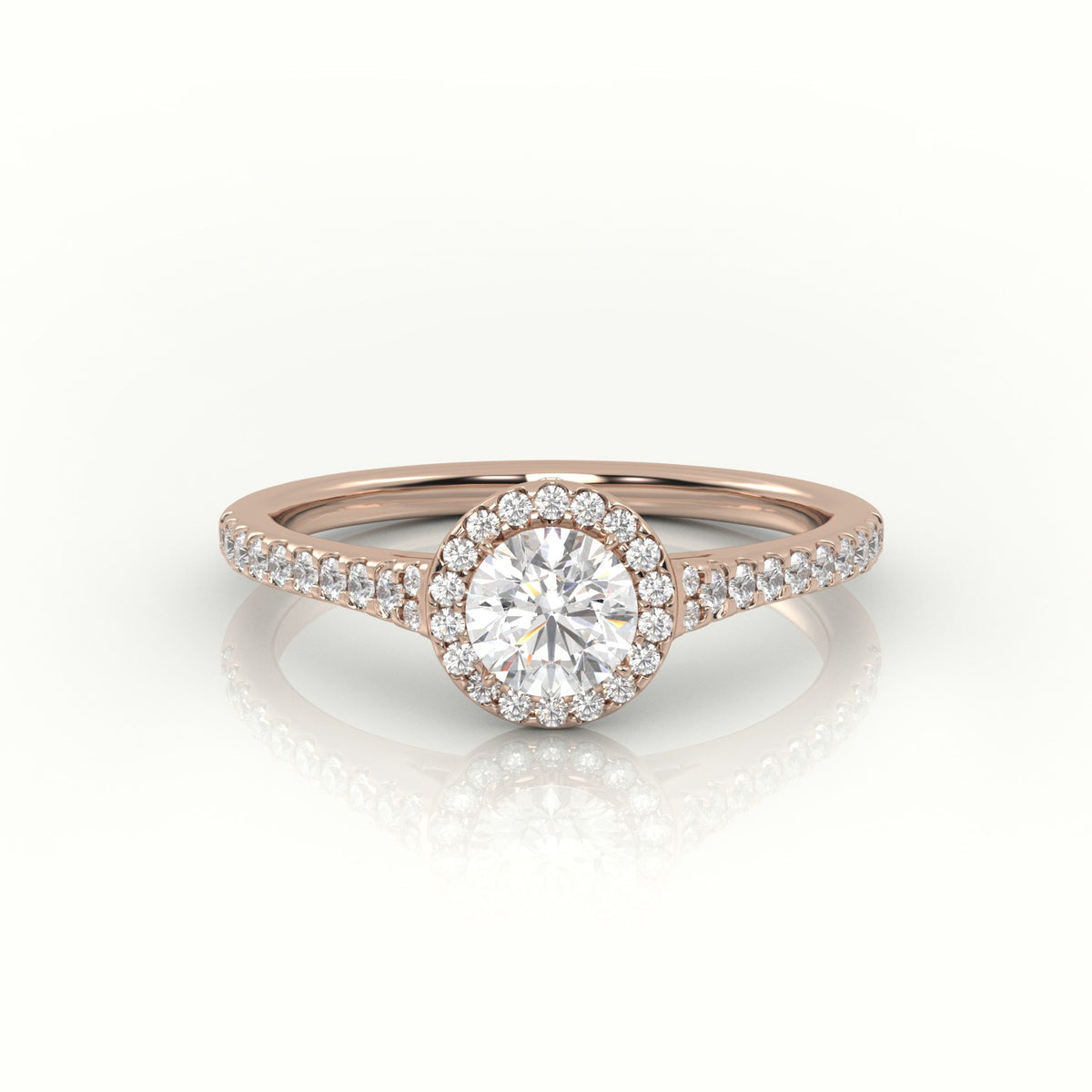 Round Cut Diamond Halo Scallop Setting Engagement Ring — Rose Gold
