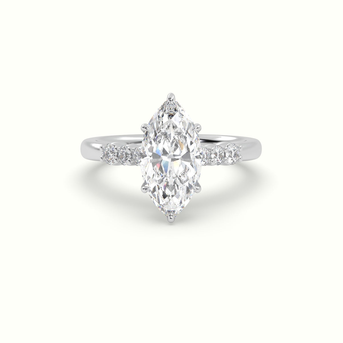 Marquise Cut Diamond Engagement Ring With Side Stones — White Gold