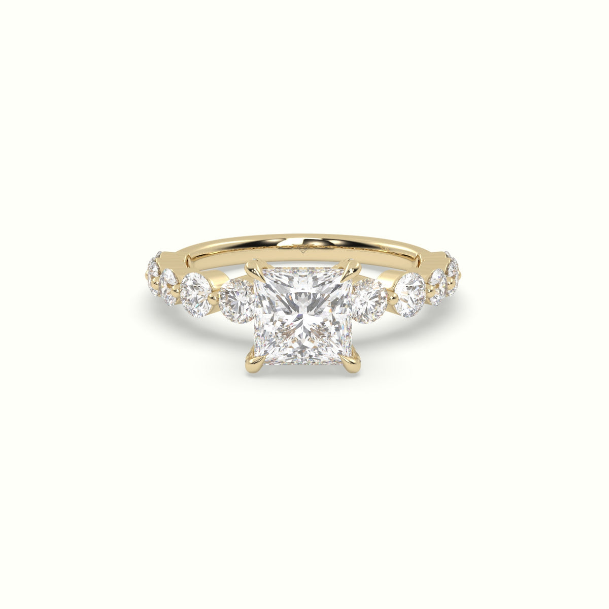 Princess Cut Diamond Engagement Ring With Side Stones — Yellow Gold