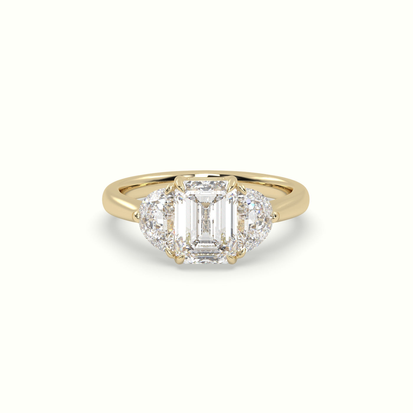 Emerald Diamond Trilogy Half Moon Engagement Ring — Yellow Gold