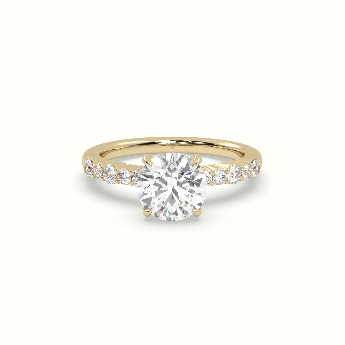 Round Cut Diamond Pave Engagement Ring — Yellow Gold