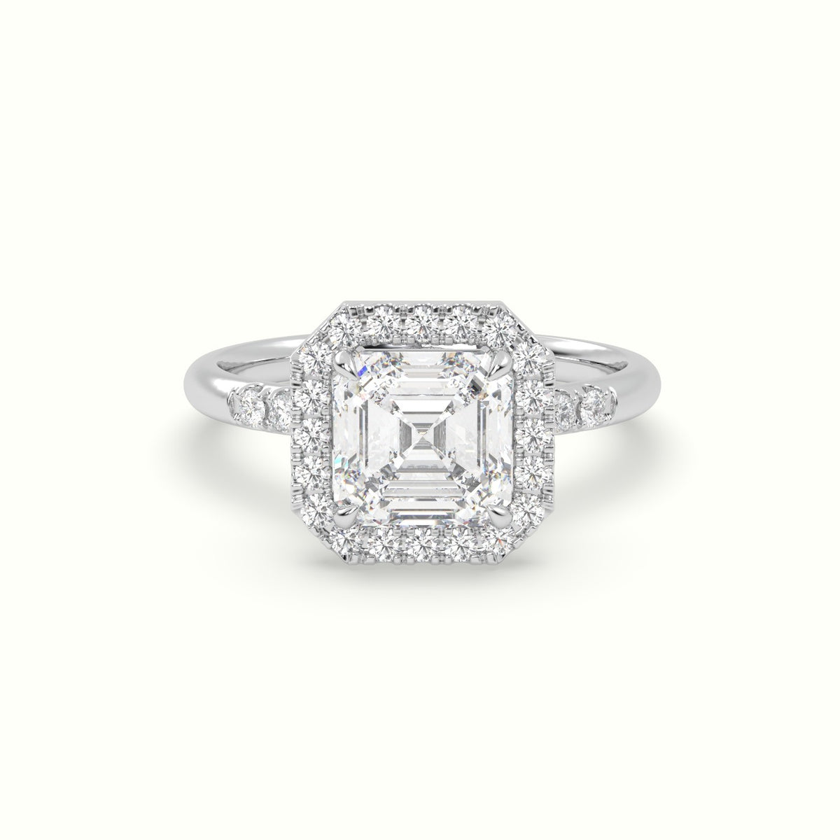 Asscher Cut Halo Diamond Engagement Ring — White Gold