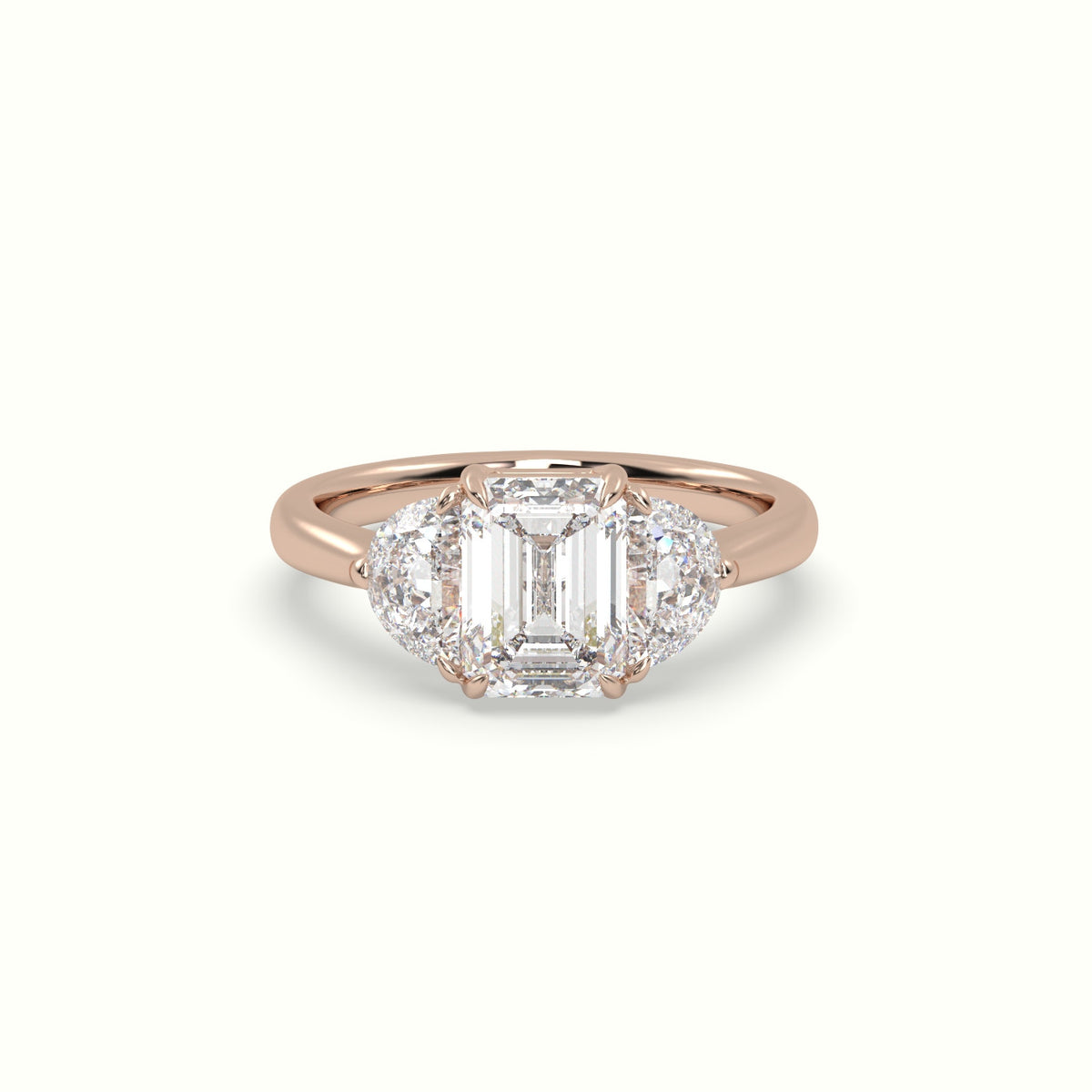 Emerald Diamond Trilogy Half Moon Engagement Ring — Rose Gold