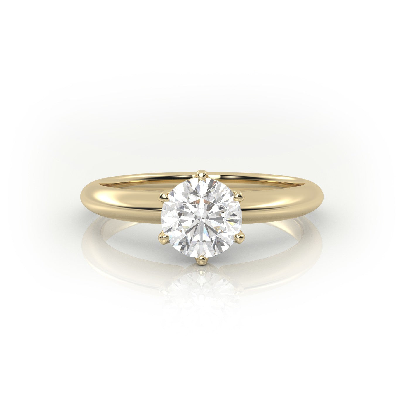 Round Cut 6 Prongs Solitaire Engagement Ring — Yellow Gold