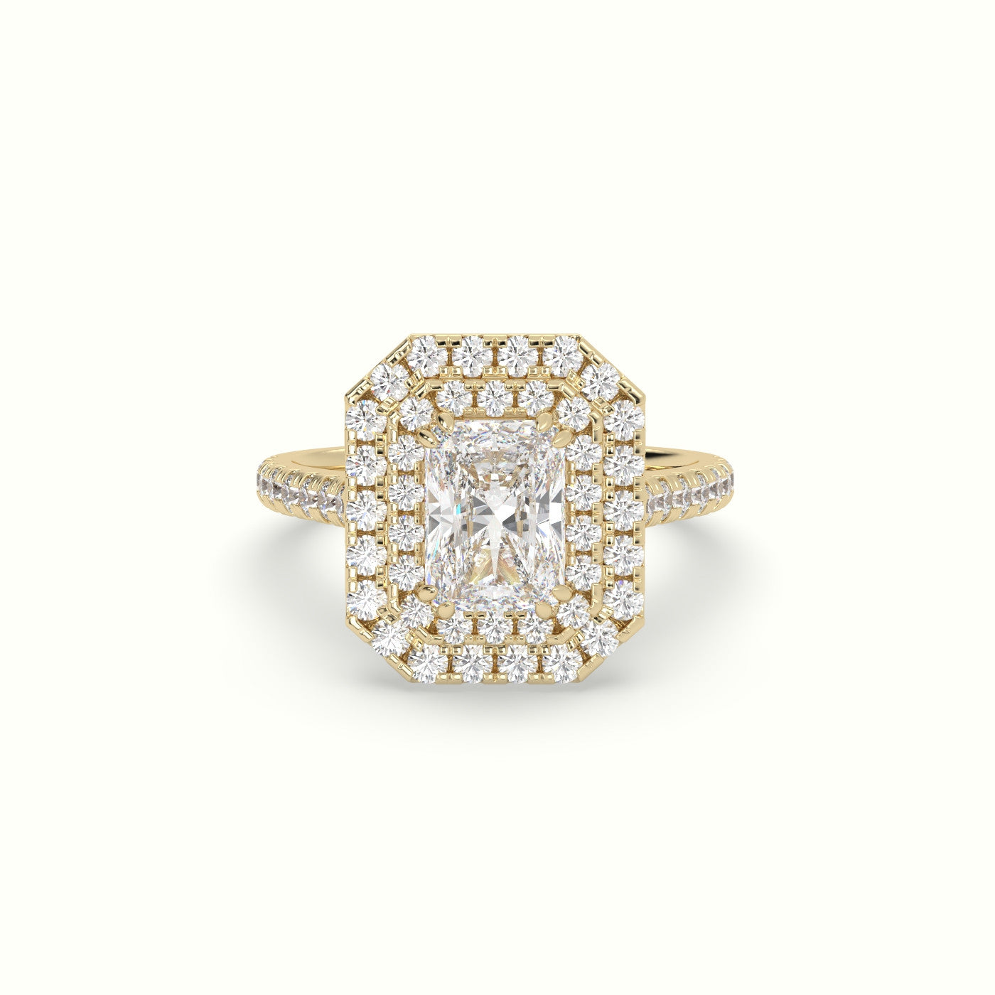 Radiant Cut Diamond Halo Engagement Ring — Yellow Gold