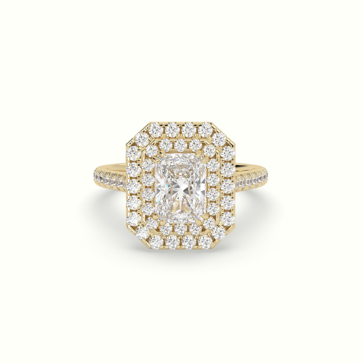 Radiant Cut Diamond Halo Engagement Ring — Yellow Gold