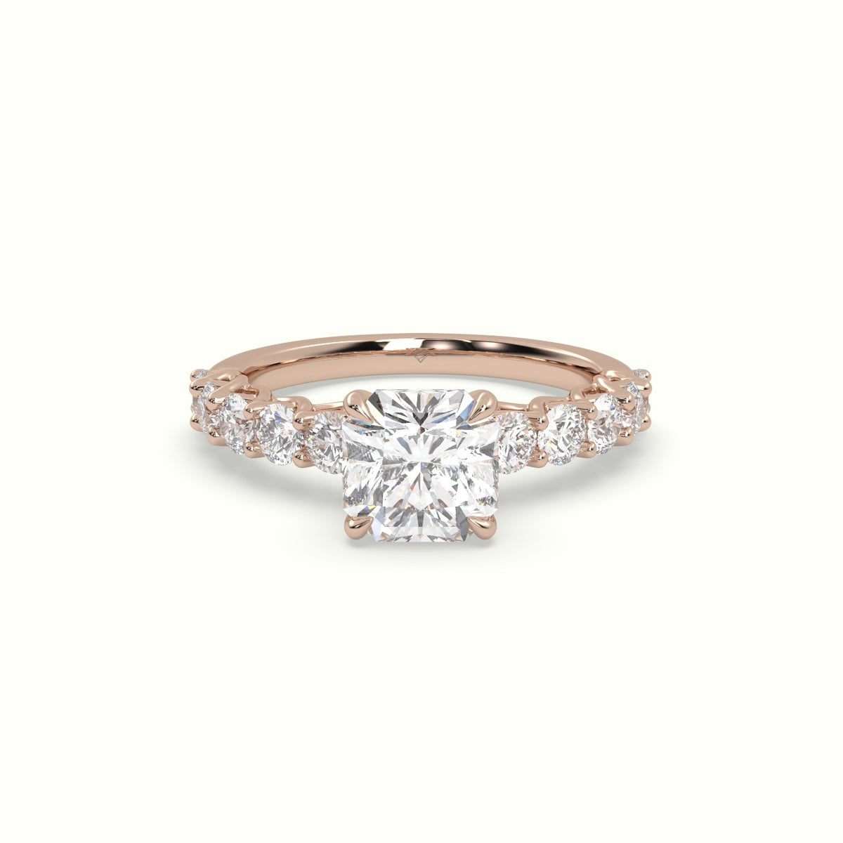 Asscher Cut Diamond Engagement Ring With Side Stones — Rose Gold