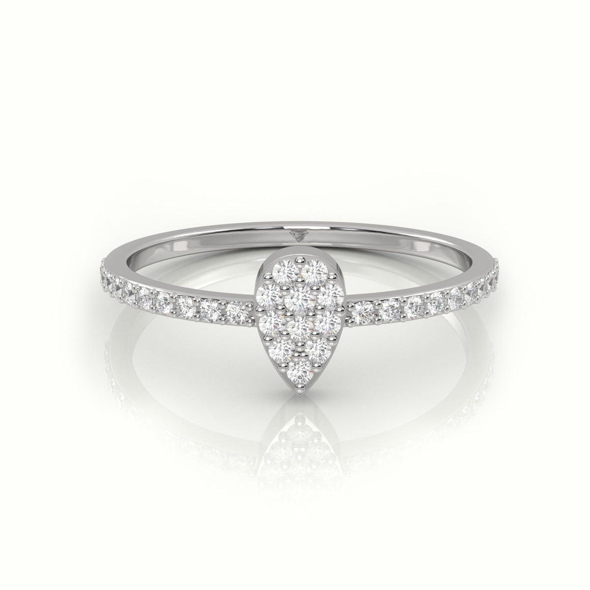 Round Cut Diamond Pear Style Pave Setting Designer Ring — White Gold