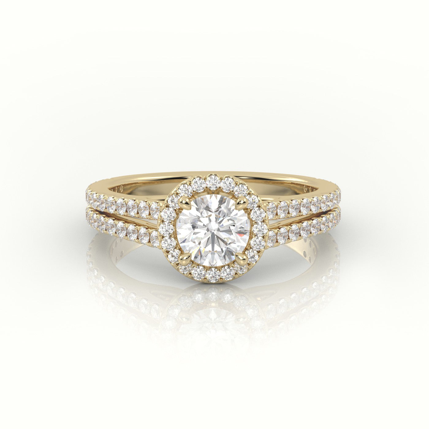 Round Cut Diamond 4 Prongs Halo Setting Vintage Engagement Ring — Yellow Gold