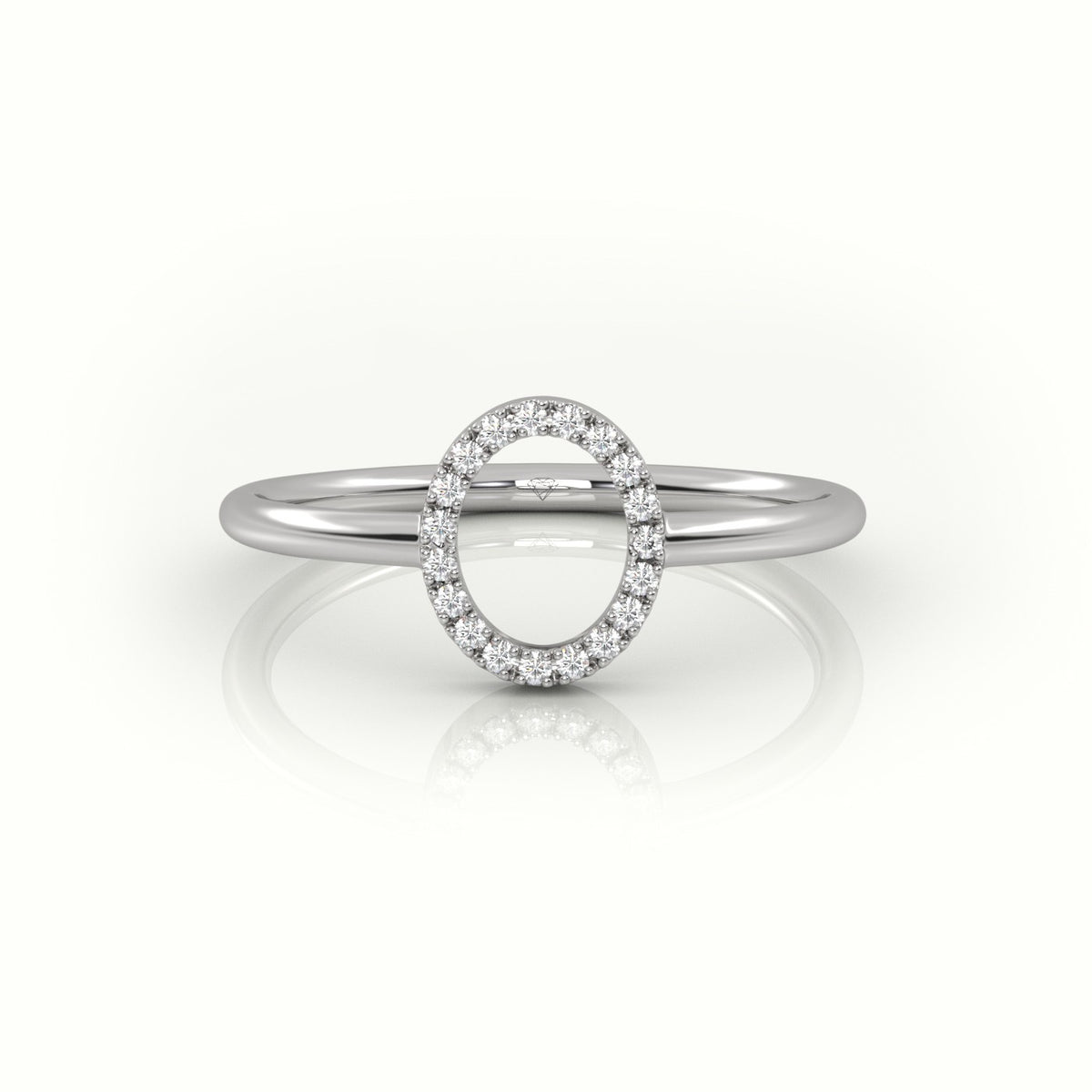 Round Cut Diamonds “O” Initials Monogram Alphabet Ring — White Gold