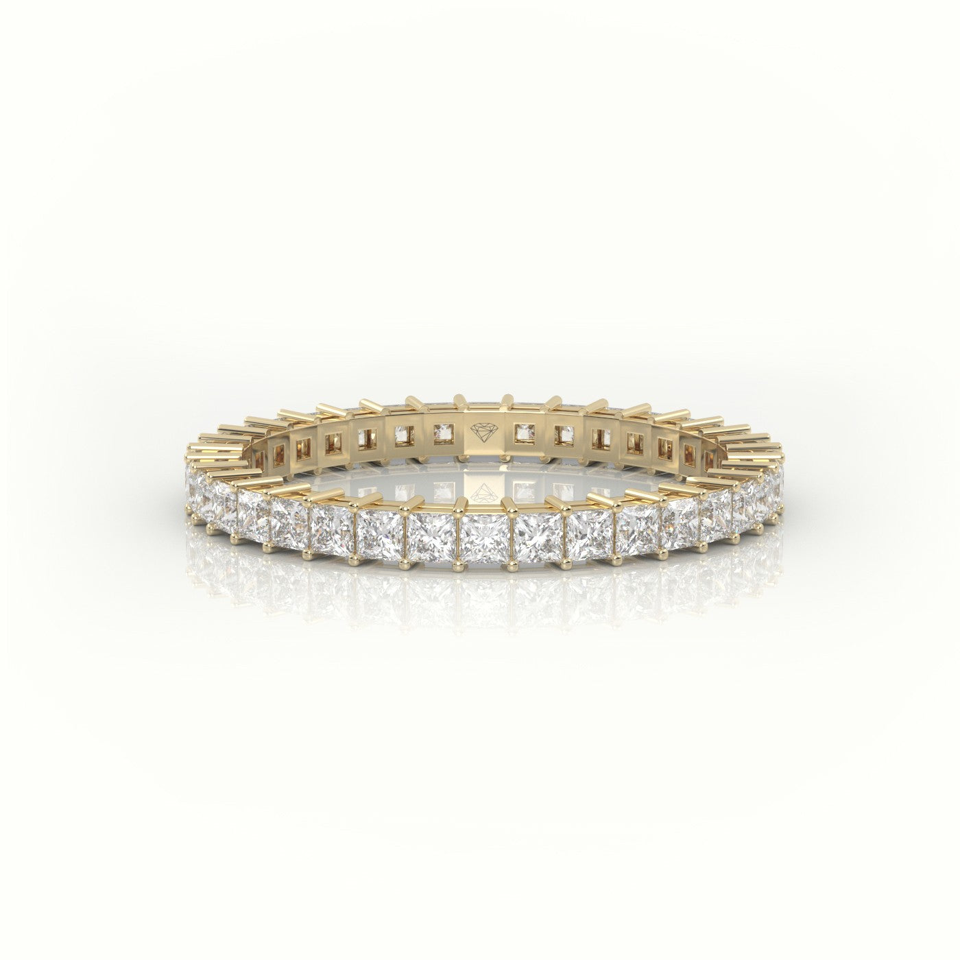 Princess Cut Diamond Bar Setting Eternity Wedding Band — Yellow Gold