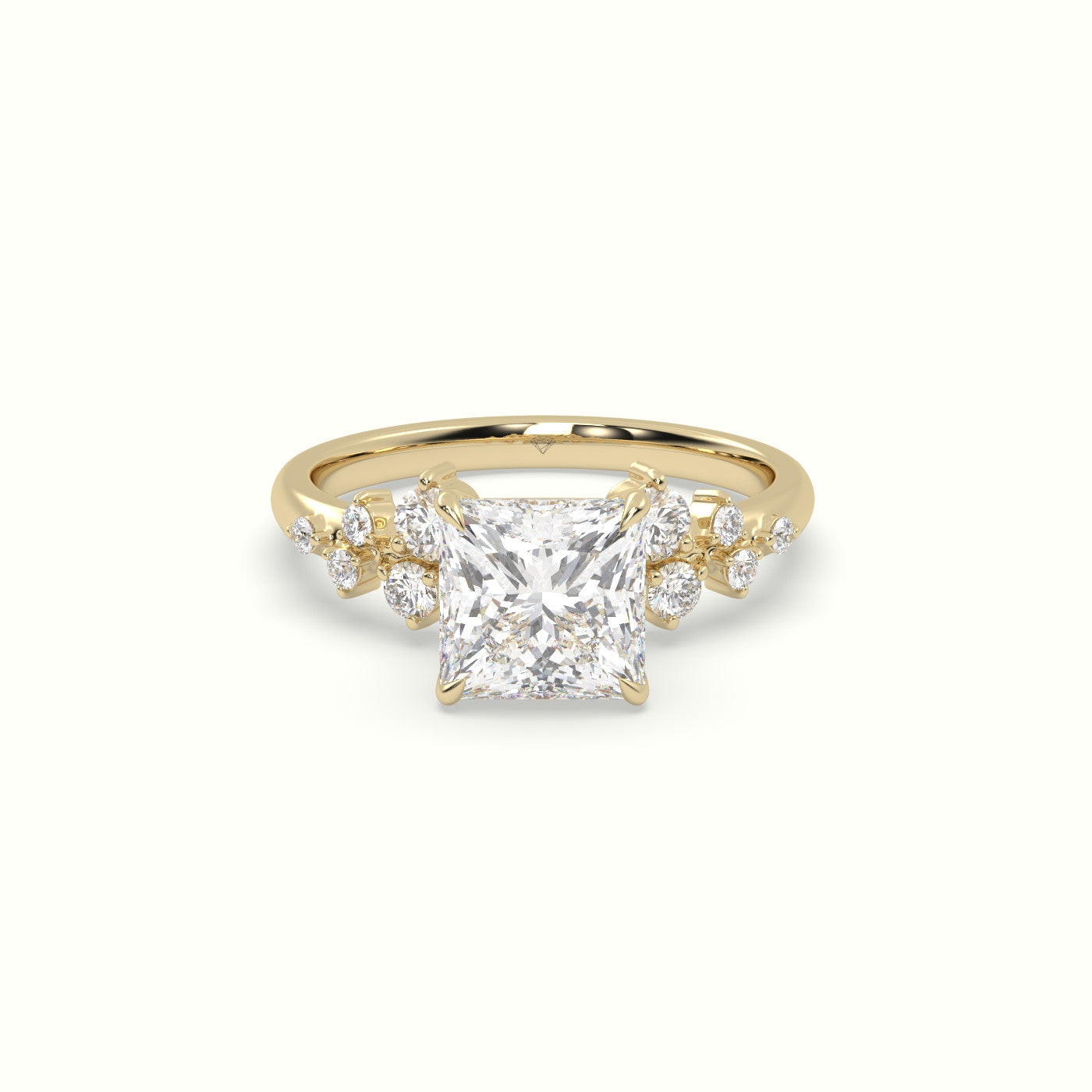 Princess Diamond Side Stone Engagement Ring — Yellow Gold