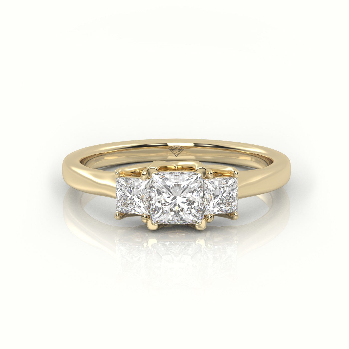 Princess Cut Diamond 4 Prongs Side Stone Engagement Ring — Yellow Gold
