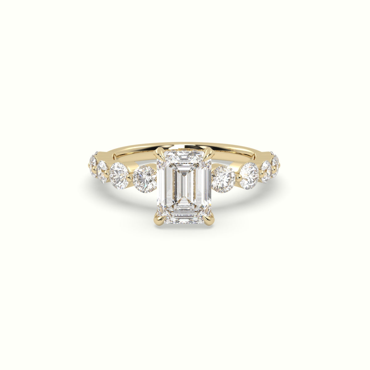 Emerald Cut Diamond Engagement Ring With Side Stones — Yellow Gold