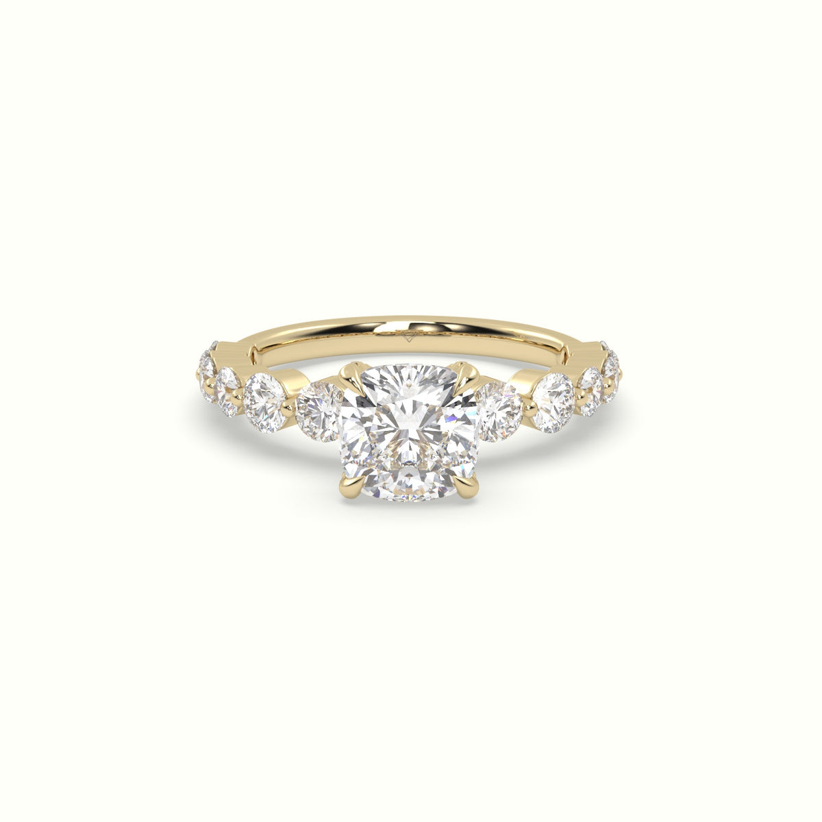 Cushion Cut Diamond Engagement Ring With Side Stones — Yellow Gold