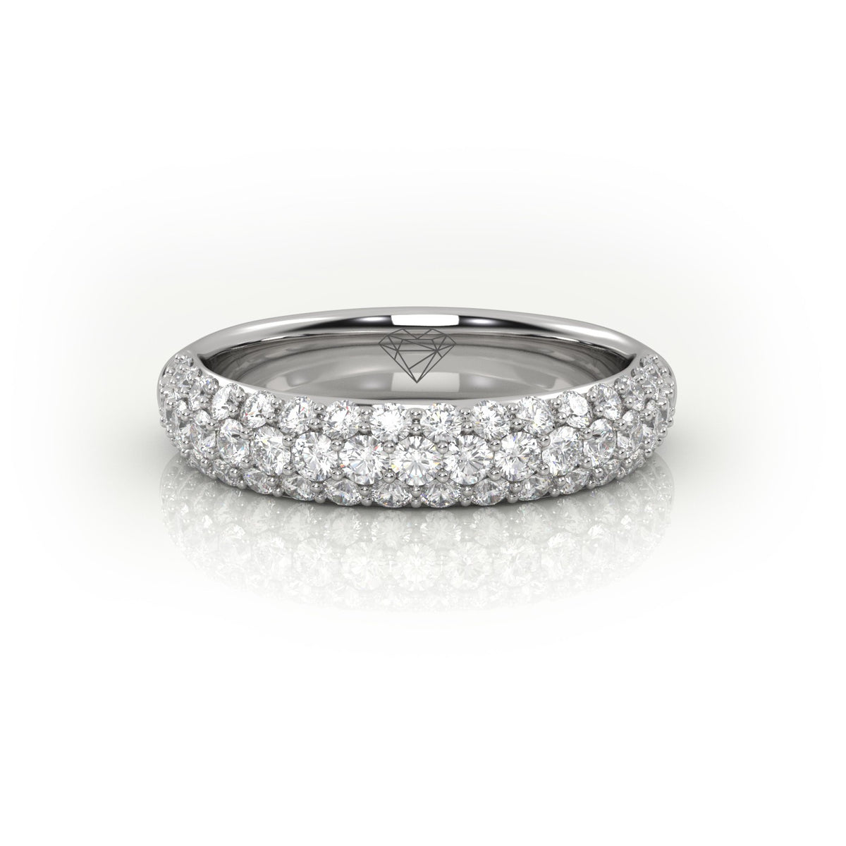 Round Cut 3 Row Pave Set Half Eternity Band — White Gold