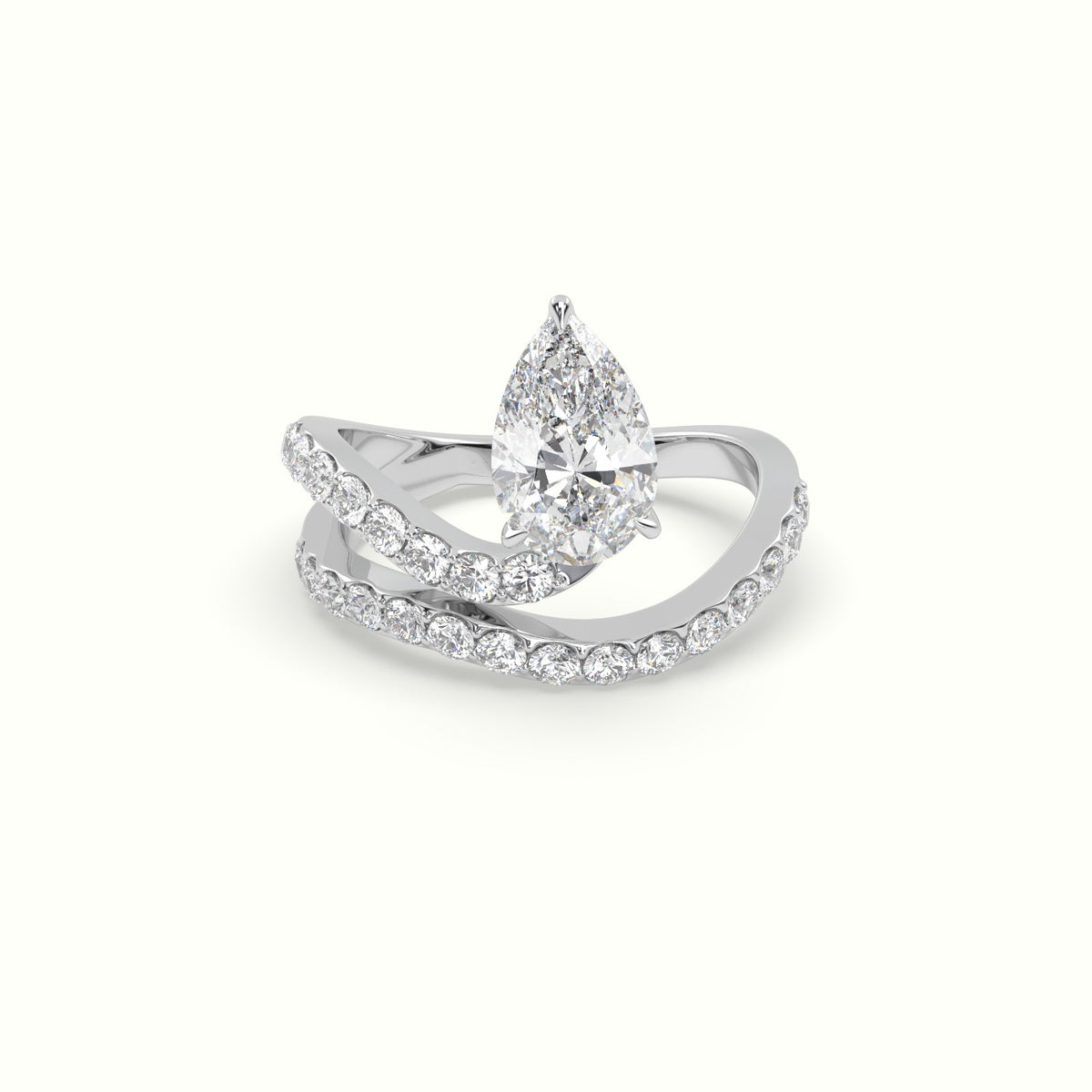 Pear Diamond Solitaire Pavé Engagement Ring — White Gold