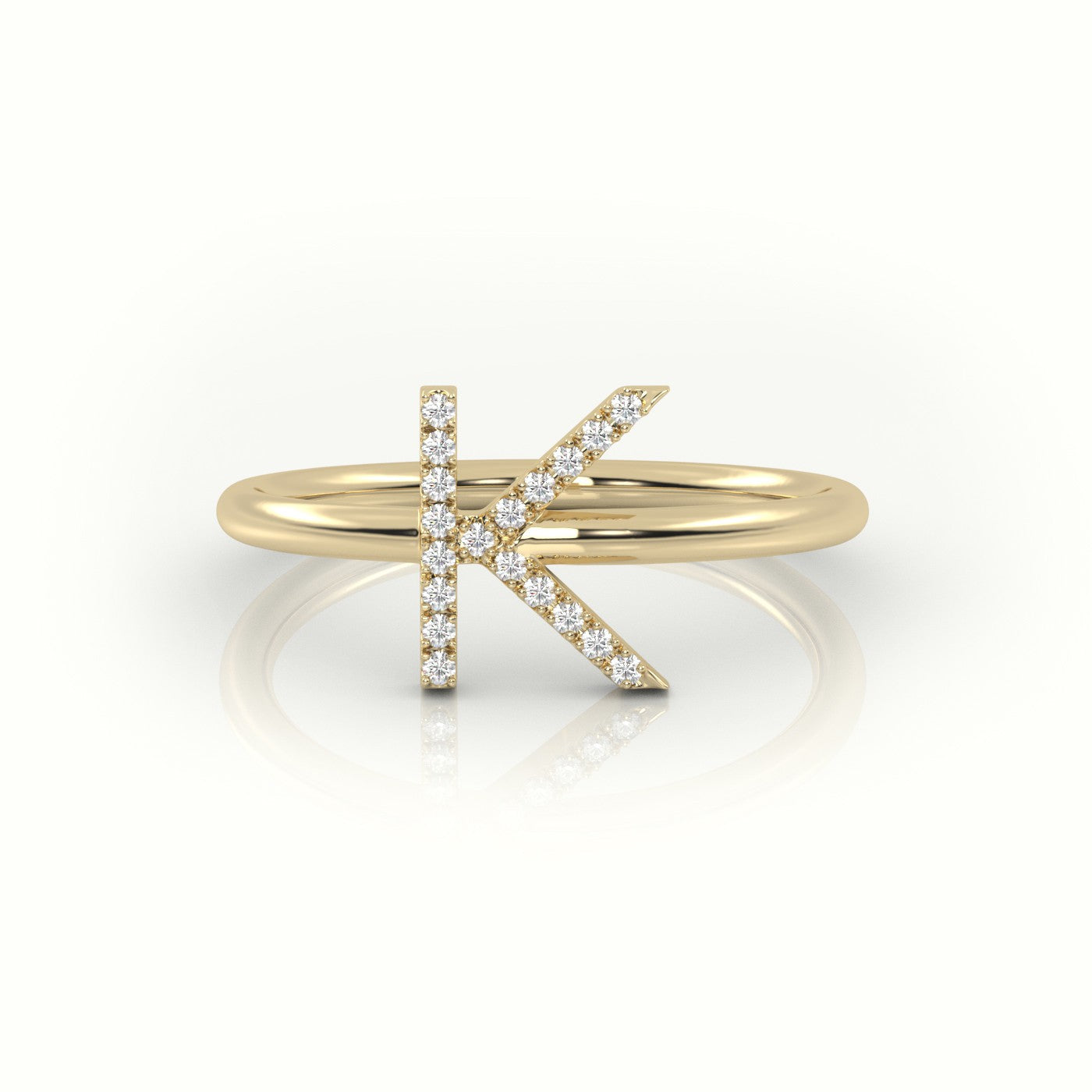 Round Cut Diamonds “K” Initials Monogram Alphabet Ring — Yellow Gold
