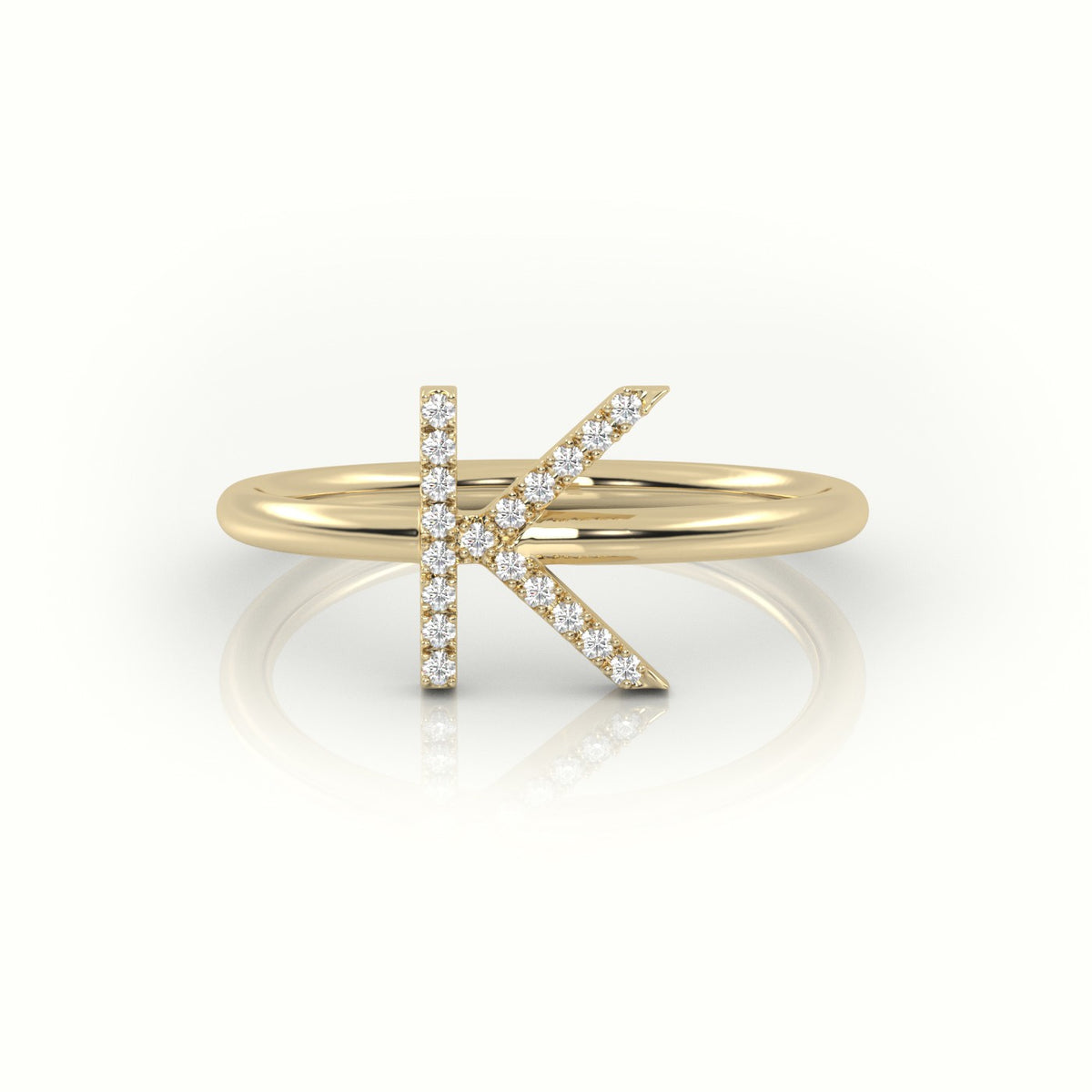 Round Cut Diamonds “K” Initials Monogram Alphabet Ring — Yellow Gold