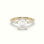 Emerald Cut Diamond Engagement Ring With Marquise And Round Side Stones — Yellow Gold