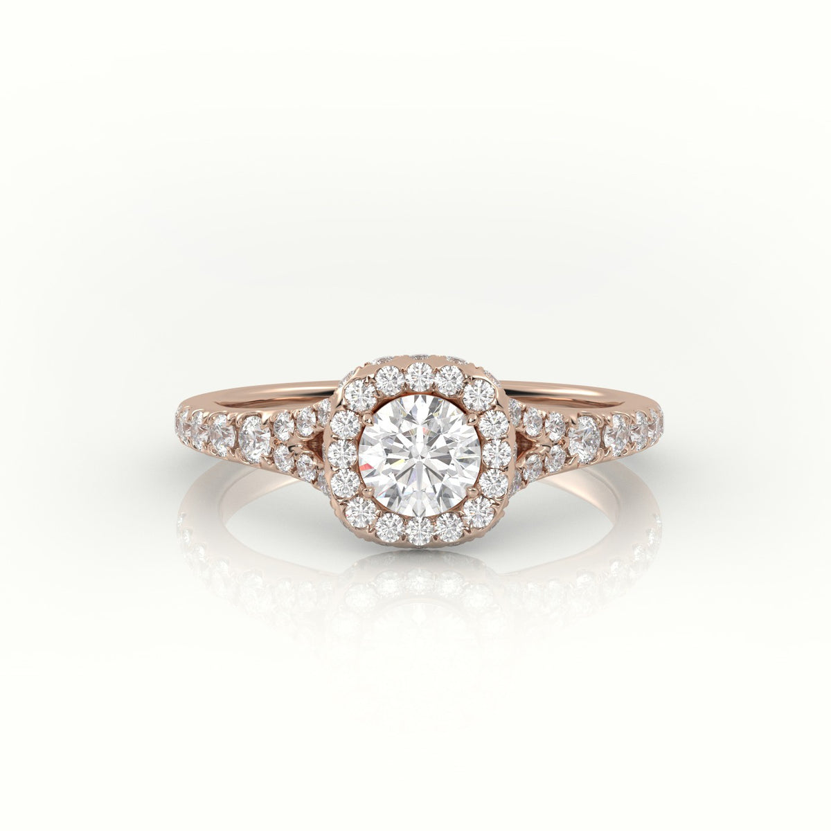Round Cut Diamond Scallop Setting Vintage Engagement Ring — Rose Gold